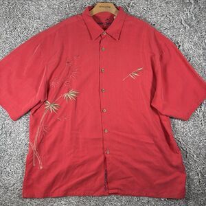 Bamboo Cay Hawaiian Shirt Men's Size XXL Embroidered Palms Red Short Sleeve Fish
